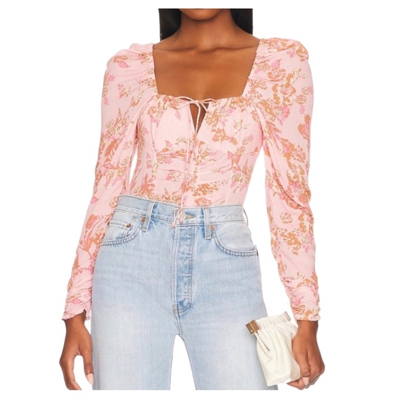 NWT $98 Free People Hilary Printed Top Size Small Pink Combo Smocked Back Blouse - Picture 1 of 16
